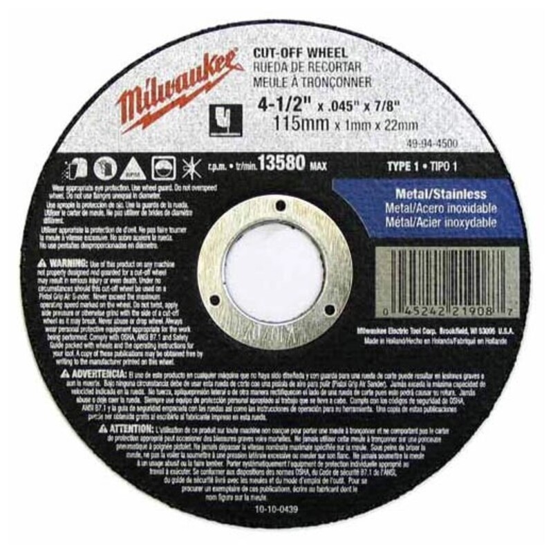 Disco de corte para metal de 4-1/2" x 0.45" x 7/8" (tipo 1)