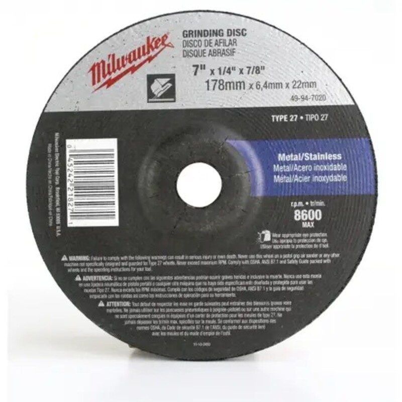 Disco para desbaste de Metal de 7" x 1/4" x 7/8" tipo 27
