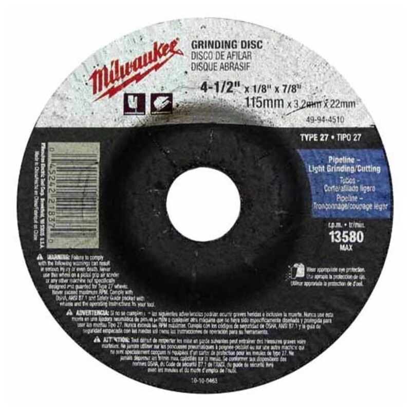 Disco para desbaste de Metal de 4-1/2" x 1/4" x 7/8" tipo 27